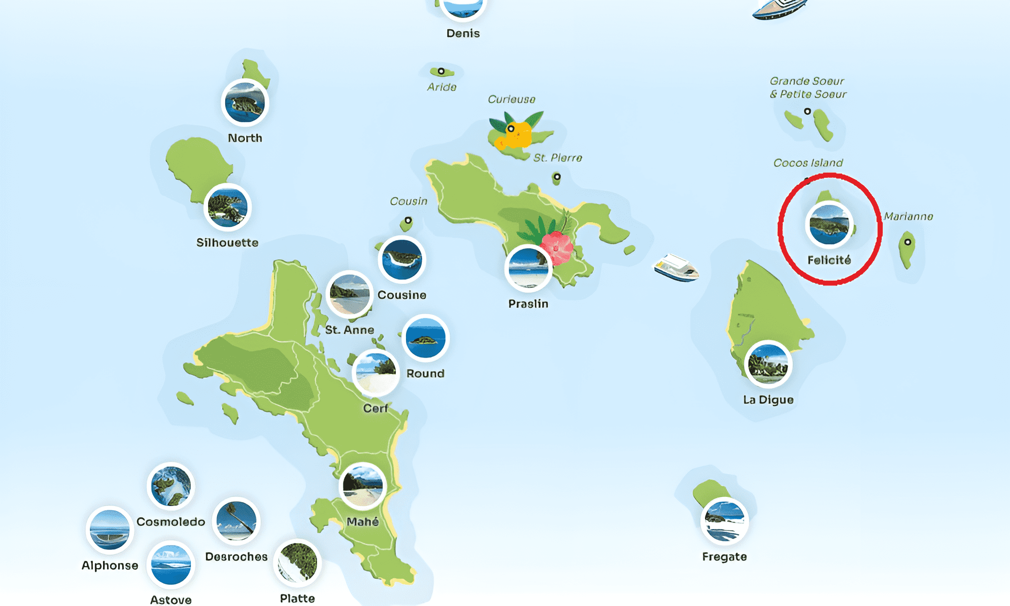 The picture shows a map of the Seychelles Islands.
